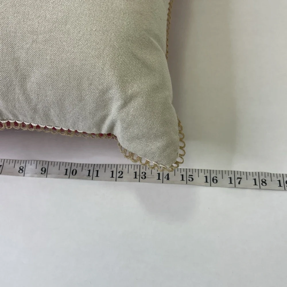 Embroidered Pillow Bicycle Fringe Hearts Beige/Red 18x14x6‎ Cottagecore